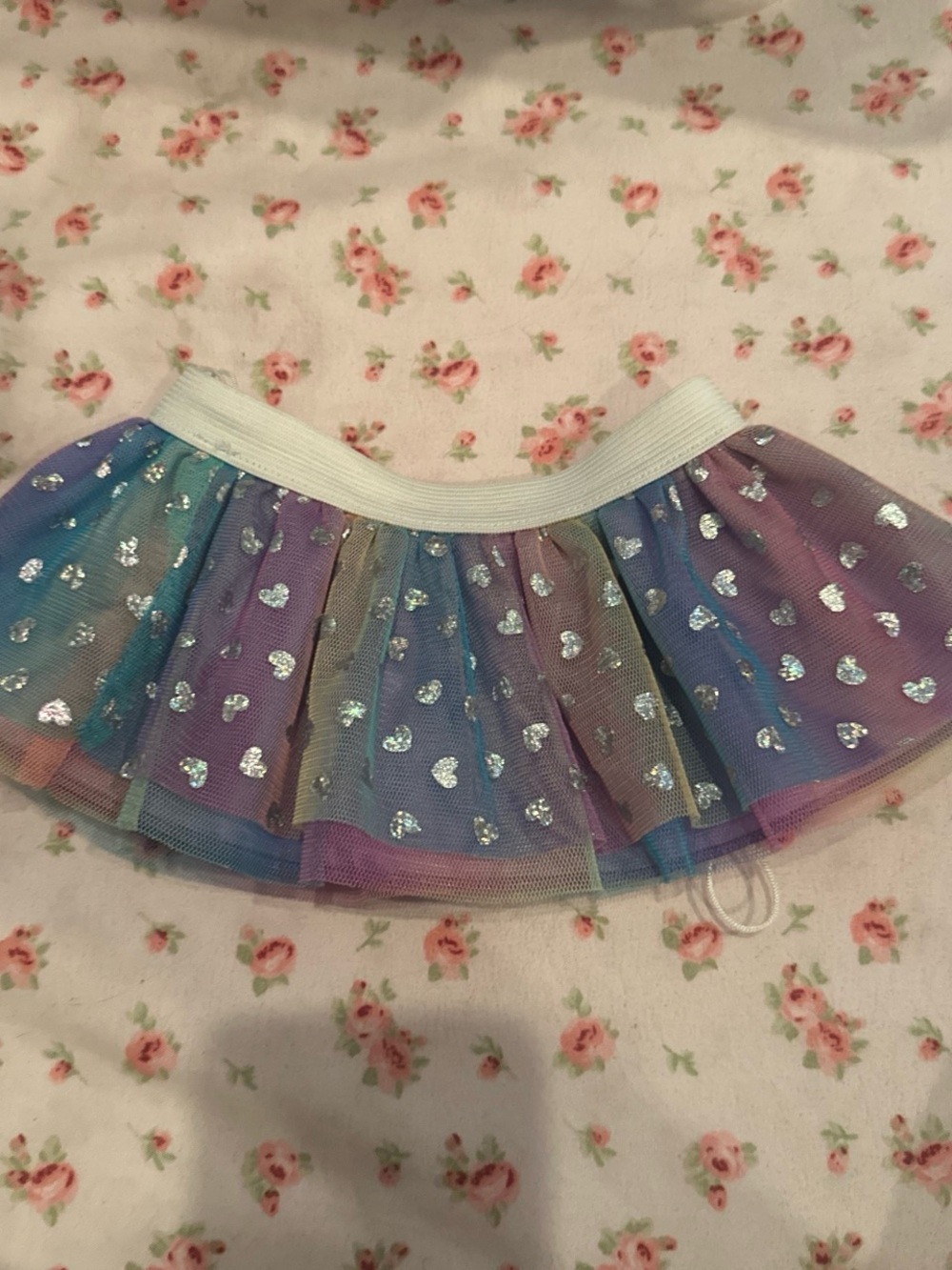 Build-A-Bear Rainbow Pastel Tulle Skirt with Silver Heart Glitter